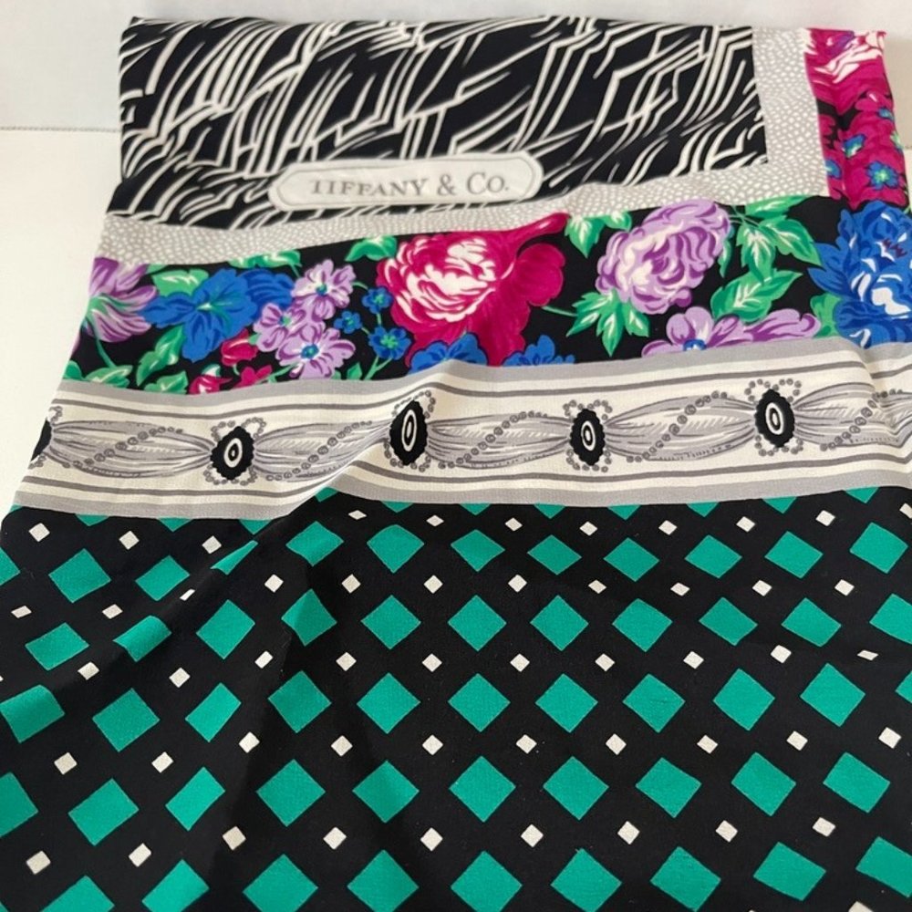 Tiffany Co. Silk Scarf Flower Made in Italy GOOD Condition (jb1016)